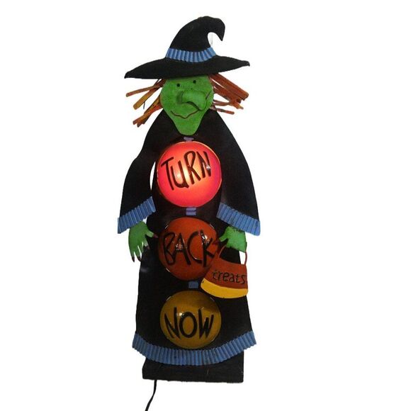 Halloween Stand Up Metal Witch With Alternating Lights Flashing TURN BACK NOW - Picture 3 of 5